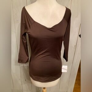 Boston Proper Womens XS Brown Draped Neckline Stretch Tunic Blouse/Tunic top New